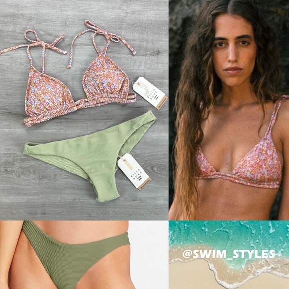☀️BILLABONG☀️ CHASE THE SUN TANLINES TANGA BIKINI SET - Picture 1 of 16